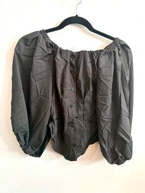 Off-Shoulder Black Button-Front Blouse